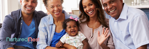 2 young children with grandparents posing for photo