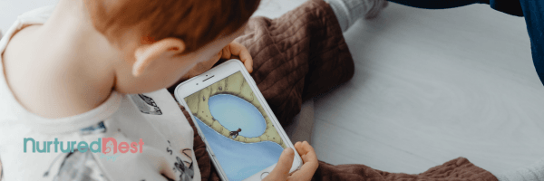 mom and toddler using tablet