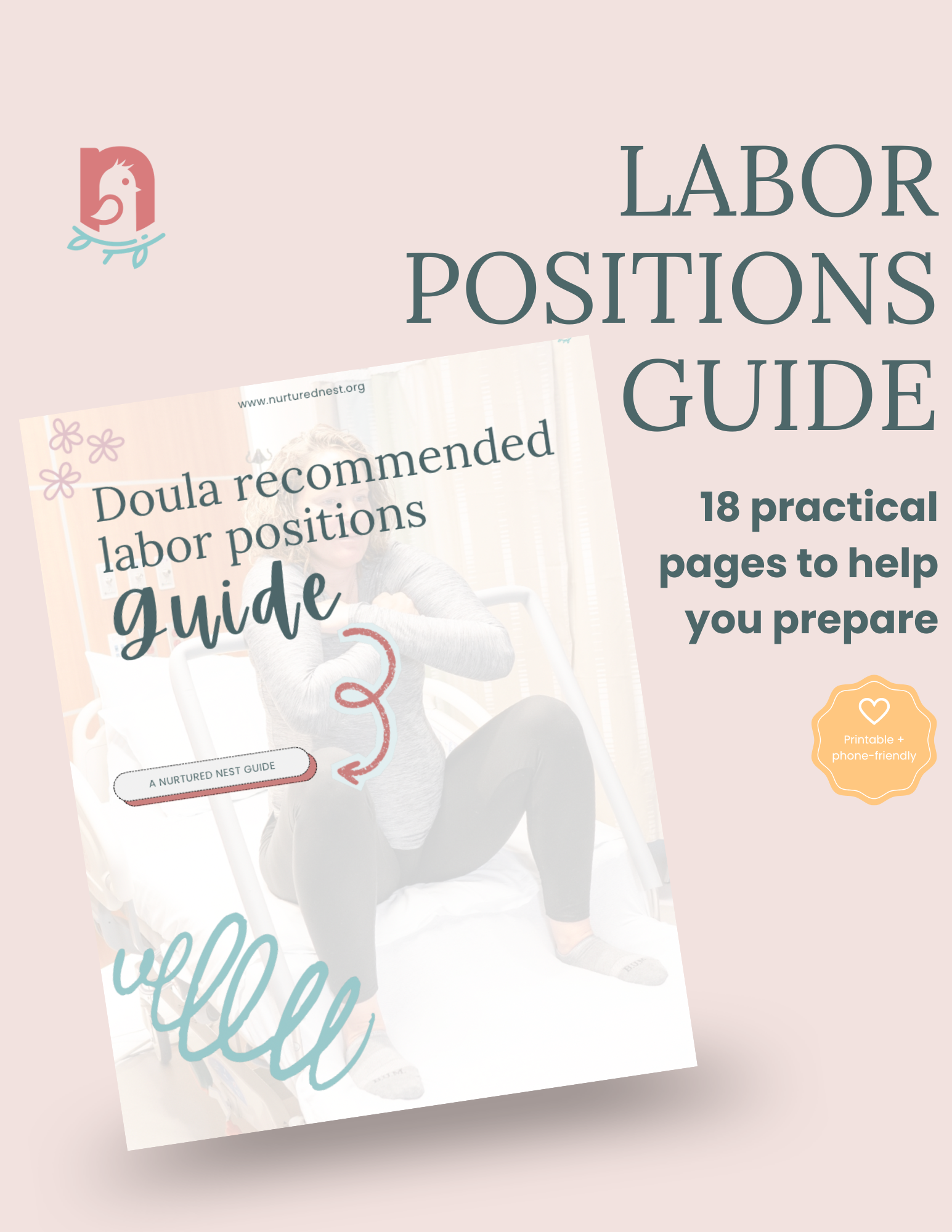Nurtured Nest Labor Positions Guide with 12 photographed labor positions