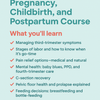 Course outline for pregnancy, childbirth, and postpartum on a light blue background